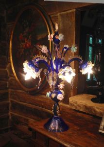 RARO "FLAMBEAU" - EXCEPCIONAL "LUSTRE DE MESA" EM VIDRO POLICROMADO DE MURANO